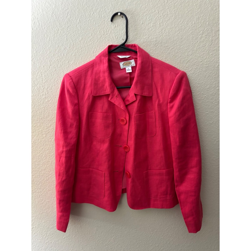 Talbots Petites Pink 100% Irish Linen Blazer Jacket Size 6P 
A1098